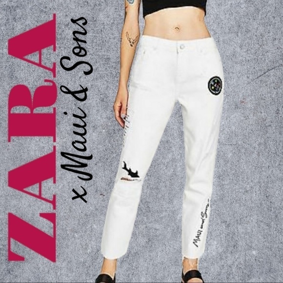 NWT ZARA x MAUI & SONS Limited Edition White Raw Hem Ankle Jeans, Size 4